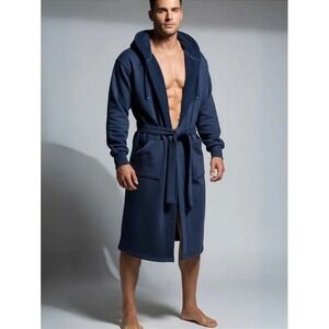 DudeRobe Luxury Men's Hooded Bathrobe Navy Blue‎ L/XL